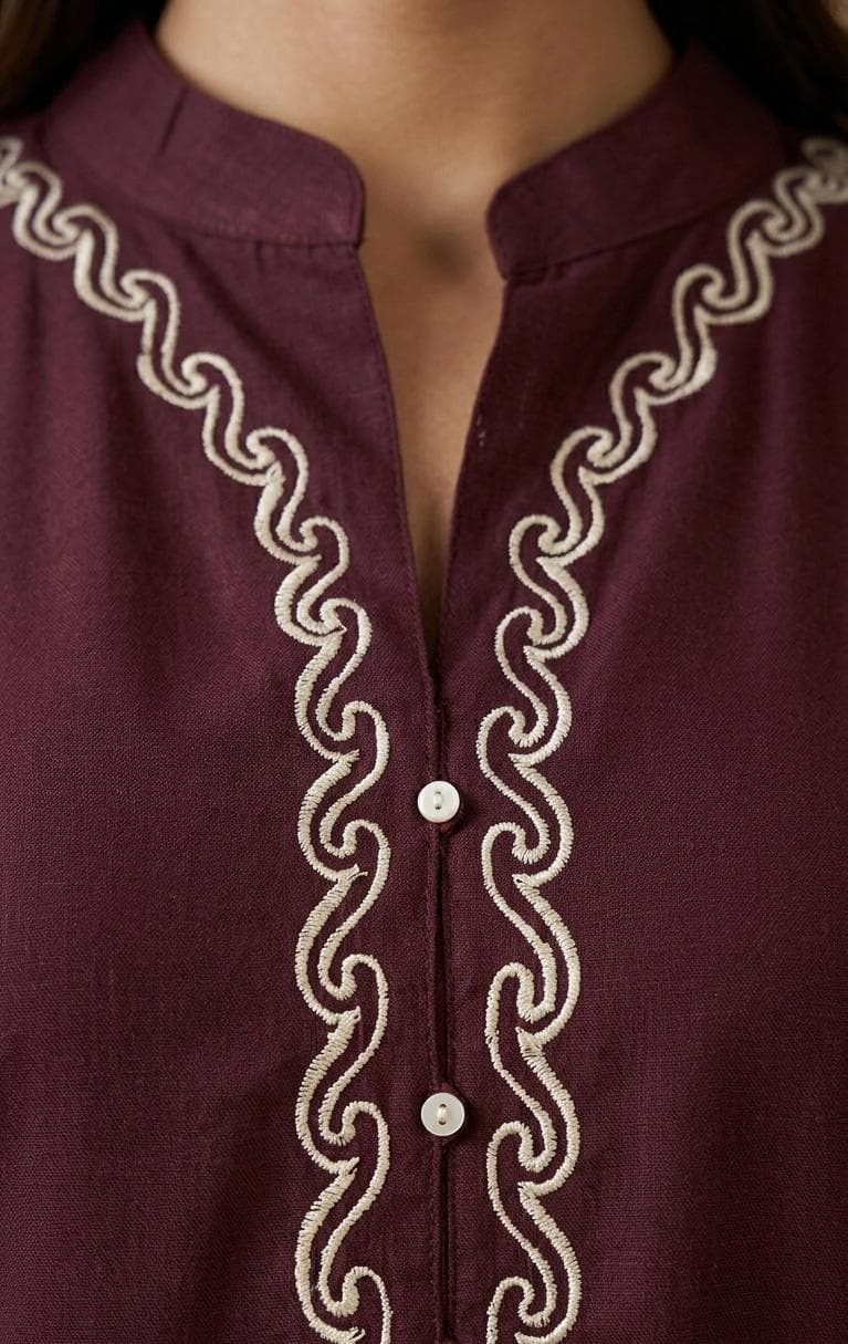 Wine Rayon Embroidered 3 Piece Kurta Set