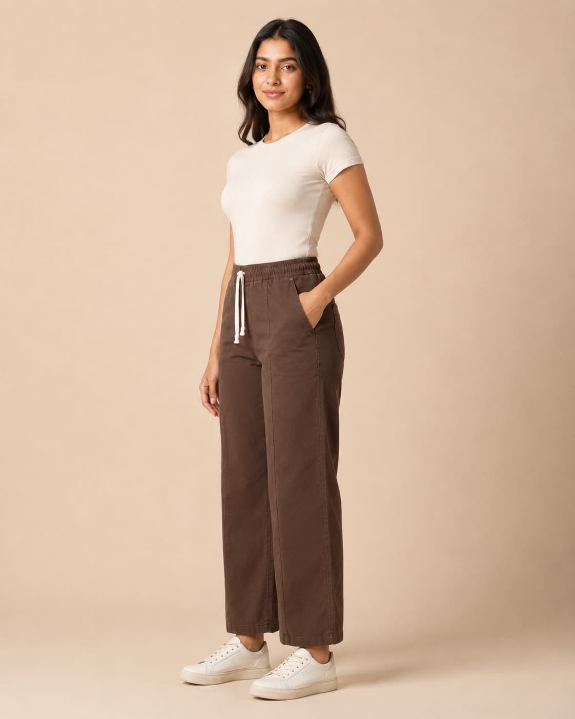 Brown Cotton Stretchable Lower Pant
